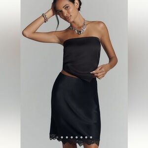 Anthropologie Tilda Black Slip Skirt with Lace Trim